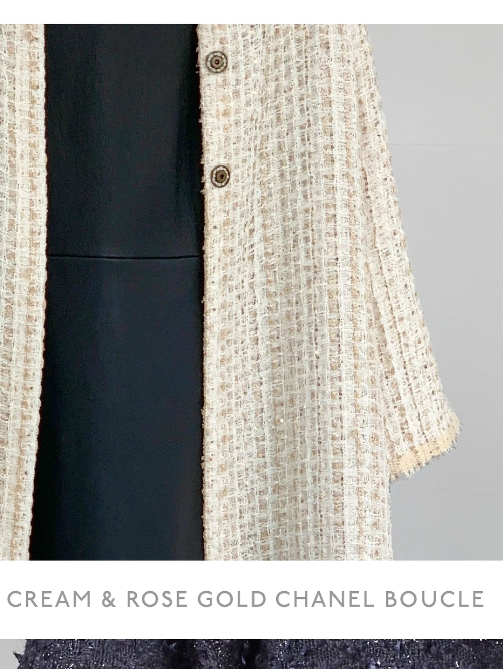 Harwood Handmade in San Francisco Cream & Rose Gold Chanel Boucle Duster Size XS